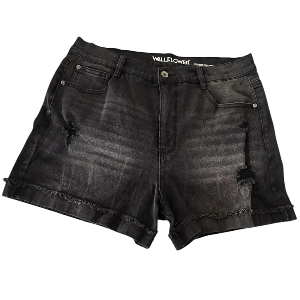 Wallflower Distressed Raw Hem Black Denim Shorts Size 13